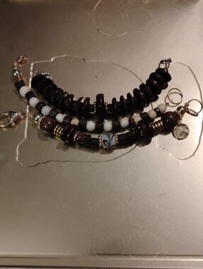 Hand Crafted Brown and White Layered Beaded Bracelet Set